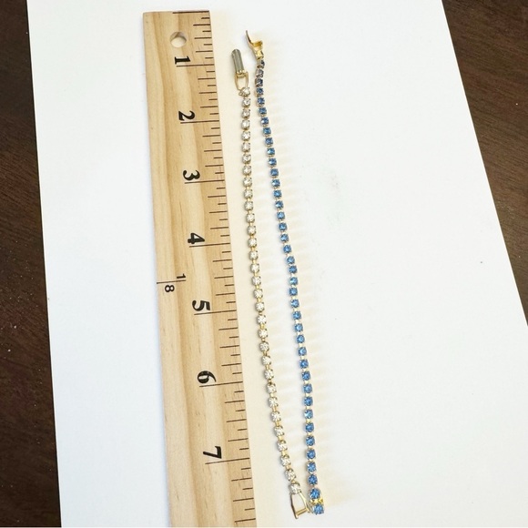 Vintage Blue Monet Signed & Unbranded Clear Tennis Bracelet Gold Tone Set - Picture 15 of 15